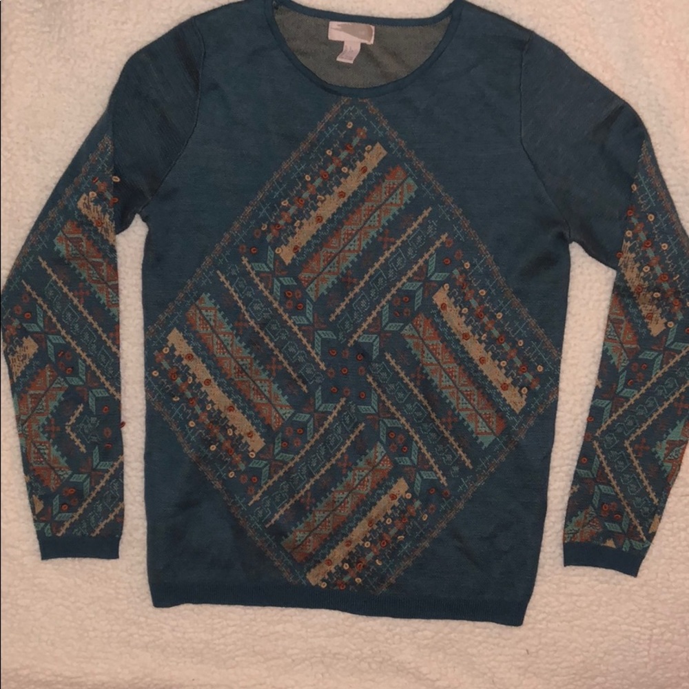 Patterned Crew Neck Sweater